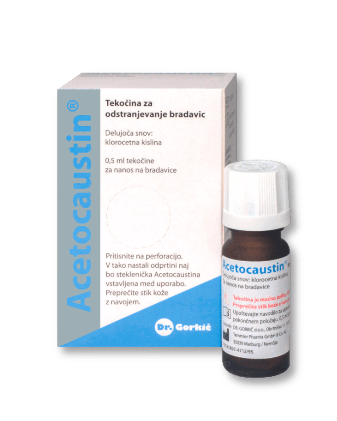 Acetocaustin tekočina za odstranjevanje bradavic, 0,5 ml