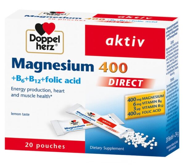 Doppelherz Aktiv Direkt Magnezij 400+B6+B12+folna kislina, vrečice