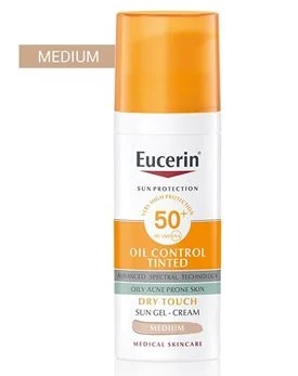 Eucerin Sun Oil Control Dry Touch obarvan kremni gel za zaščito pred soncem medium ZF50+, 50 ml