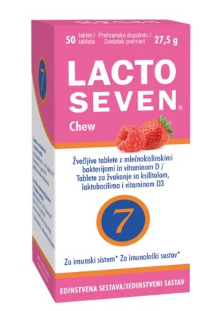 Vitabalans Lactoseven Chew z mlečnokislinskimi bakterijami in vitaminom D, 50 žvečljivih tablet