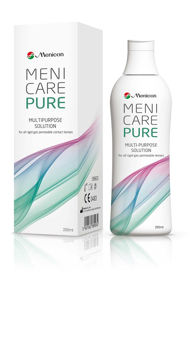 Menicare pure, večnamenska raztopina za nego poltrdih kontaknih leč Menicare pure, večnamenska raztopina za nego poltrdih kontaknih leč