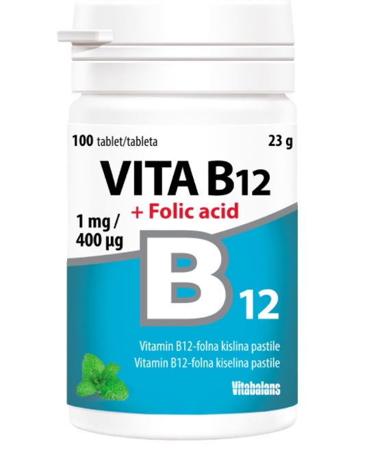 Vitabalans Vita B12 + Folna kislina 1000mcg/400mcg, 100 pastil