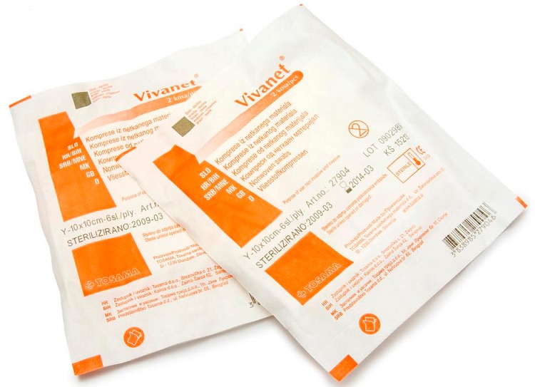 Vivanet, netkana kompresa 10 x 10 cm, 6 slojni, 2 kosa Vivanet, netkana kompresa 10 x 10 cm, 6 slojni, 2 kosa