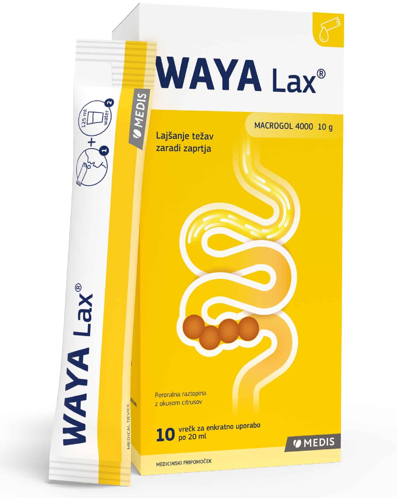 Waya Lax peroralna raztopina 20 ml, 10 vrečic