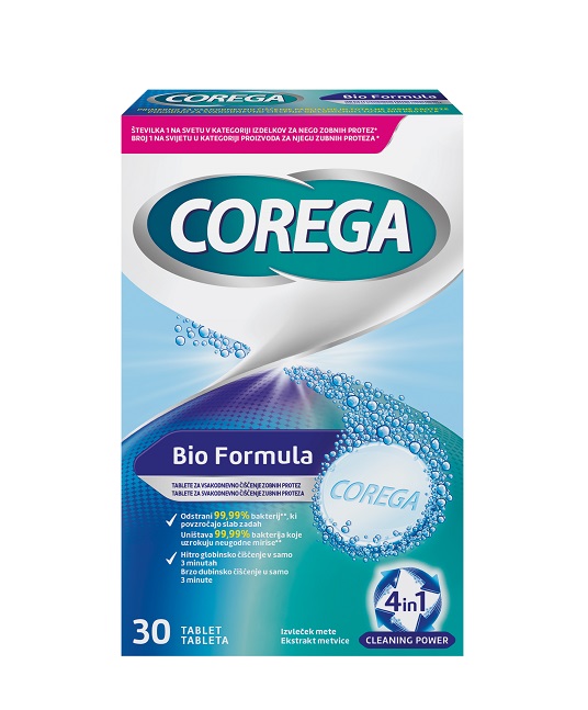 Corega Bio Formula, 30 tablet za čiščenje zobnih protez 