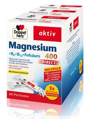 Doppelherz Aktiv Magnezij 400 + B6 + B12 + folna kislina - Direkt Multipack, vrečka