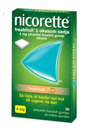 Nicorette Freshfruit z okusom sadja 4 mg, zdravilni žvečilni gumiji