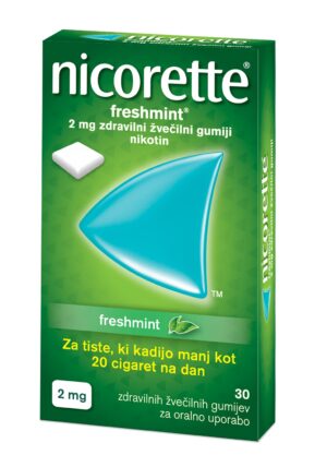 Nicorette Freshmint 2 mg, zdravilni žvečilni gumiji 