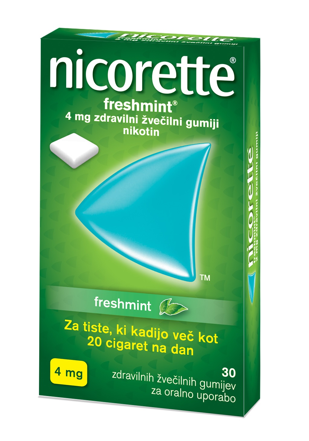 Nicorette Freshmint 4 mg, zdravilni žvečilni gumiji