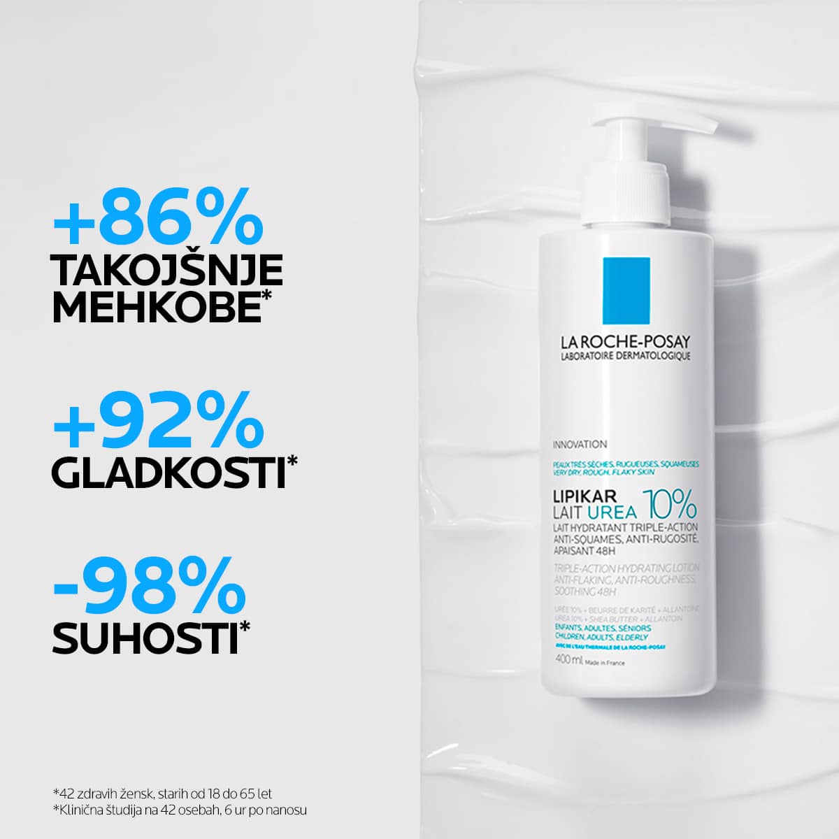 LRP LIPIKAR LAIT UREA 10% Vlažilni losjon s trojnim učinkom za glajenje in pomiritev zelo suhe ter grobe kože, 200 ml