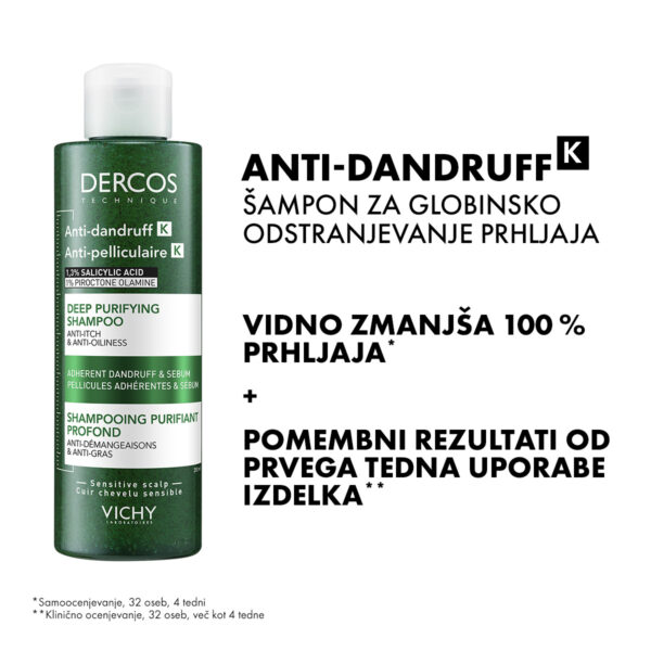 Vichy Dercos Anti-Dandruff K piling šampon proti lepljivemu prhljaju in sebumu, 250 ml