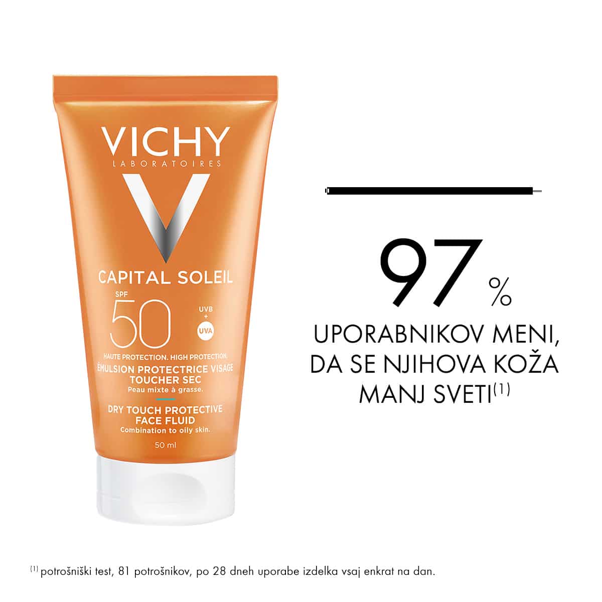 Vichy Ideal Soleil Dry Touch, emulzija za obraz ZF50