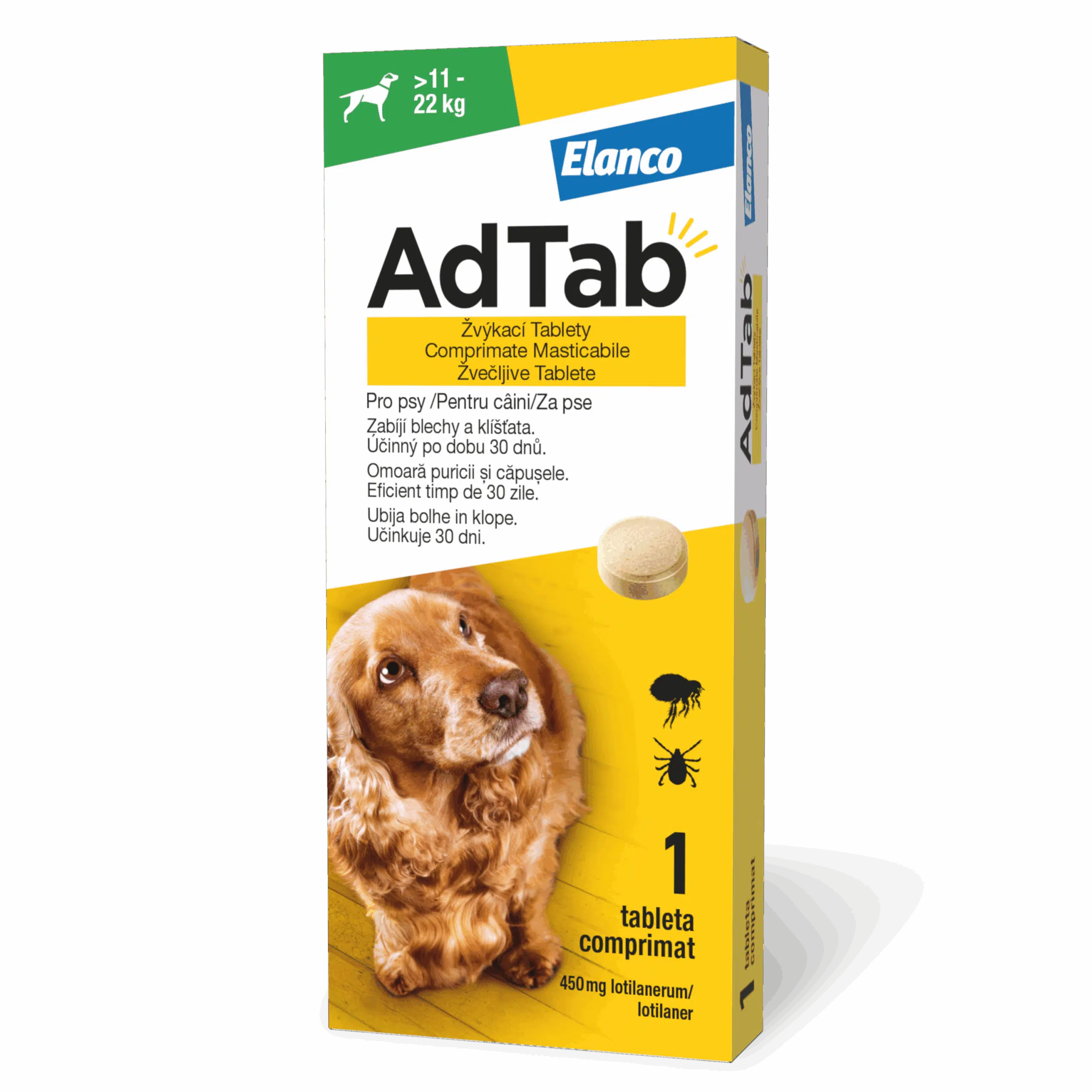 AdTab 450 mg žvečljive tablete za pse (11–22 kg)