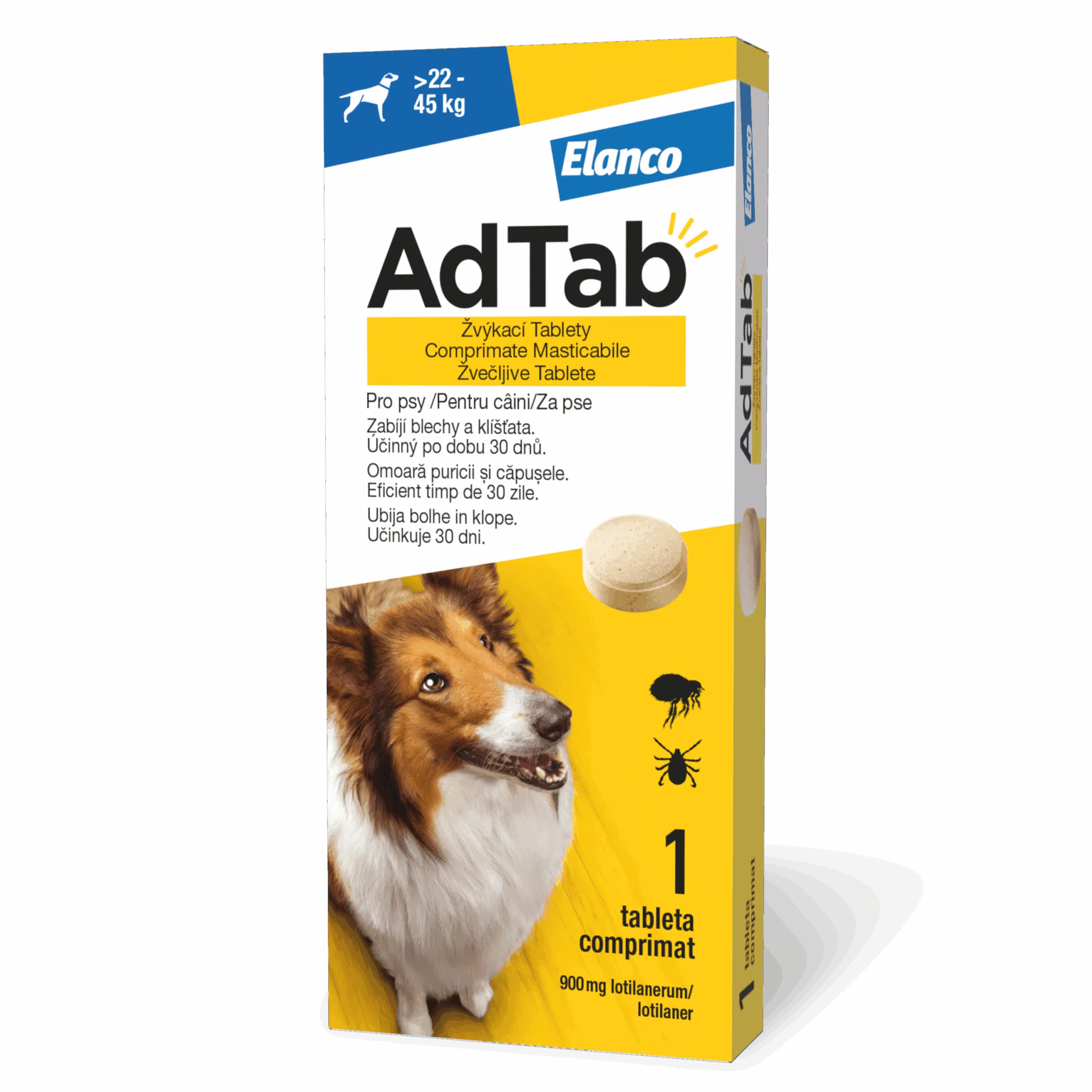 AdTab 900 mg žvečljive tablete za pse (22–45 kg)