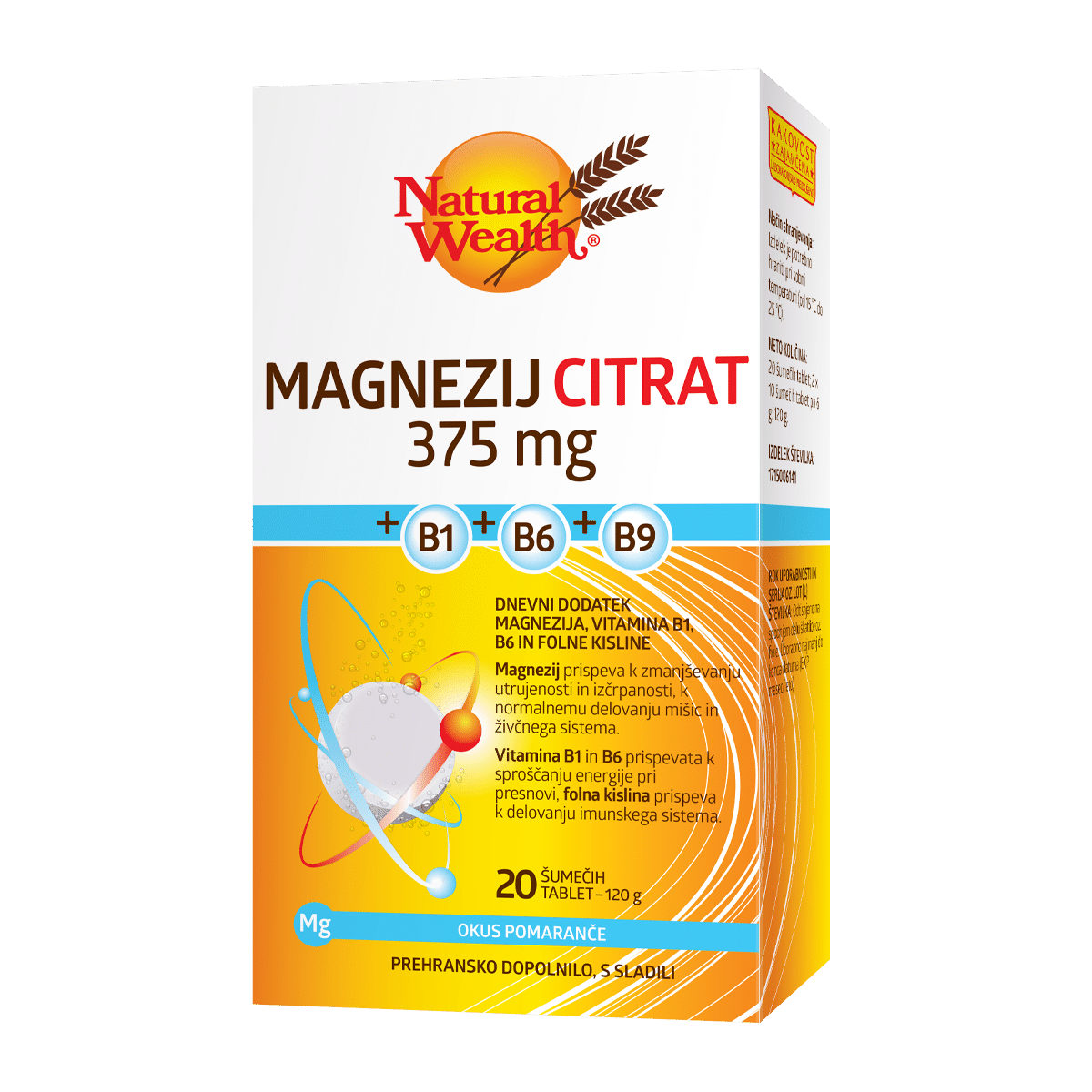 Natural Wealth Magnezij Citrat 375 mg + B1 + B6 + B9, 20 šumečih tablet