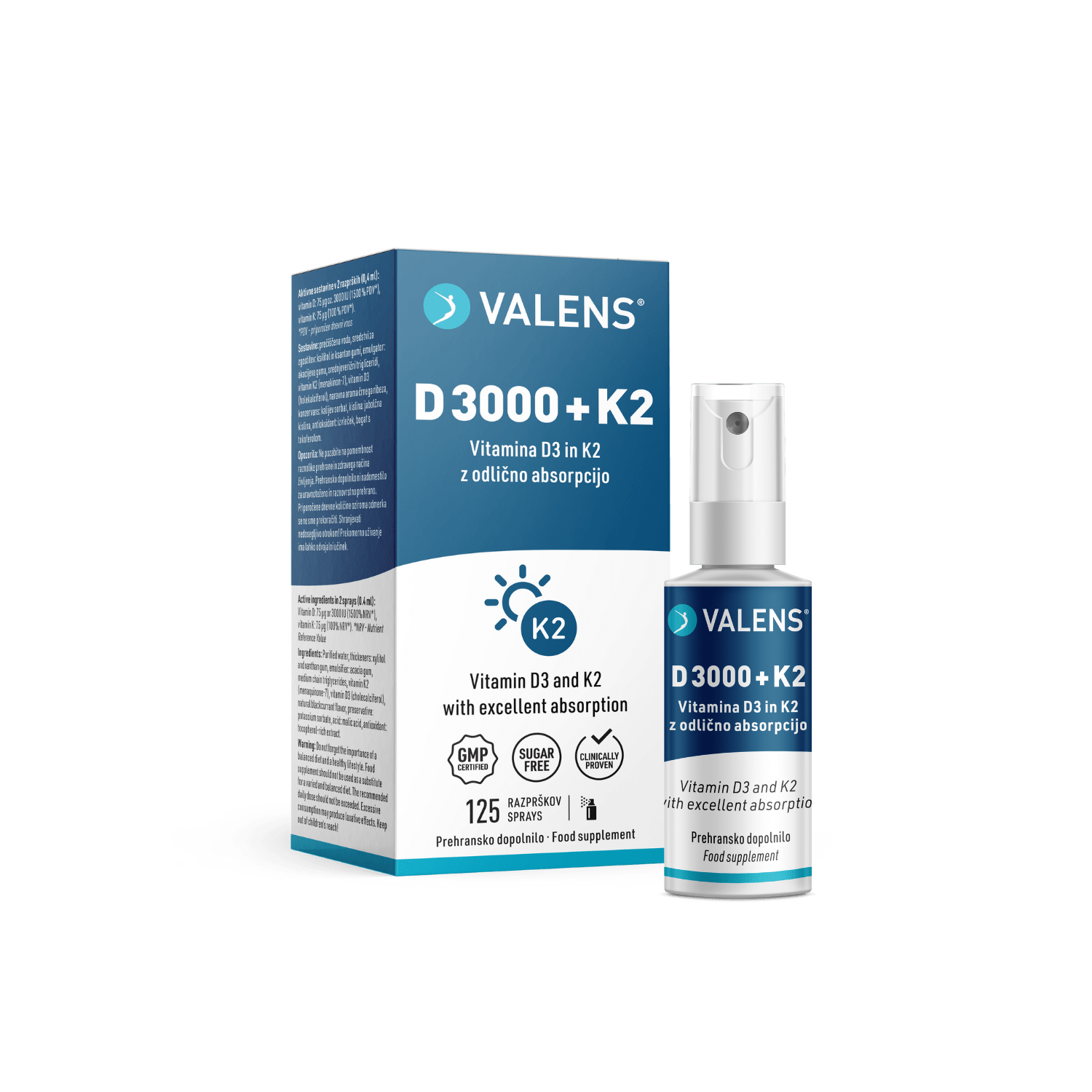 Valens D 3000 + K2 ustno pršilo, 25 ml Valens D 3000 + K2 ustno pršilo, 25 ml