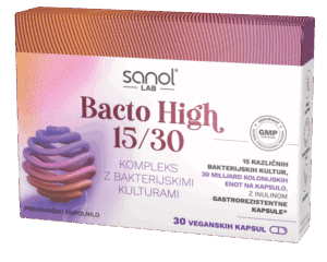 Sanol LAB Bacto High kompleks z bakterijskimi kulturami, 30 veganskih kapsul
